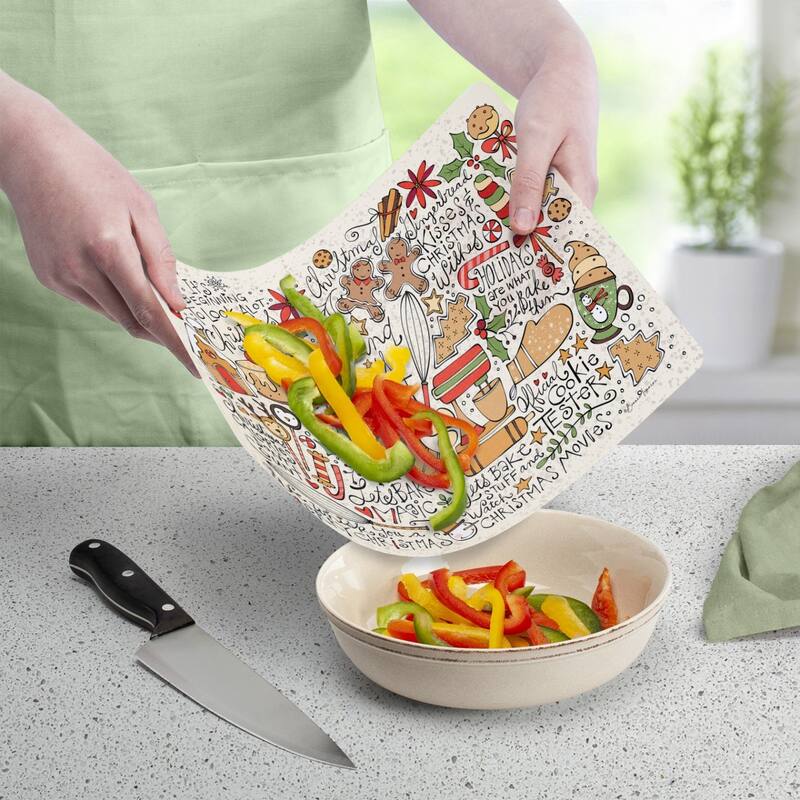 Christmas Toss Flexible Plastic Cutting Board Mat 15" x 11.5", Made in the USA, Decorative, Flexible, Easy to Clean