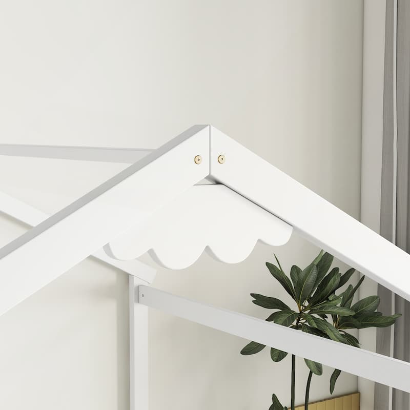 Double Twin House-Style Floor Bed with Fence