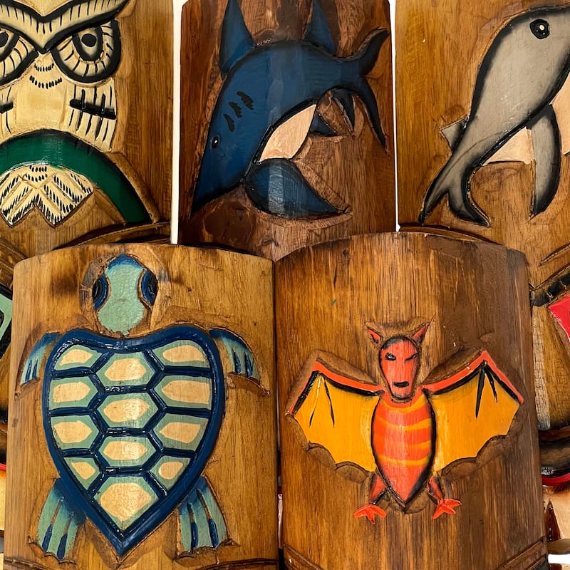 Zeckos Double Tiki Mask Animal Totem Carved Wood Wall Masks (Set Of 5)