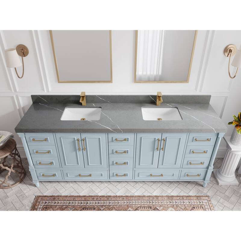 Willow Collections 84 in. W x 22 in. D Aberdeen Double Bowl Sink Bathroom Vanity in Pewter Green with Countertop