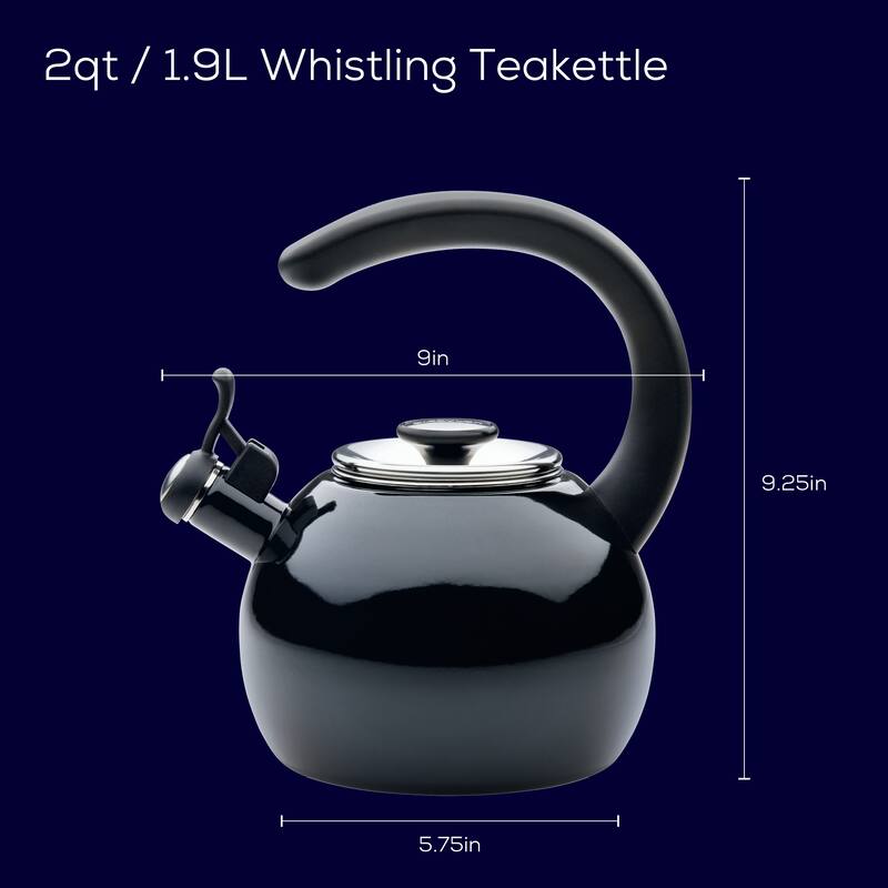 2-Quart Enamel on Steel Whistling Teakettle/Teapot With Flip-Up Spout, Black