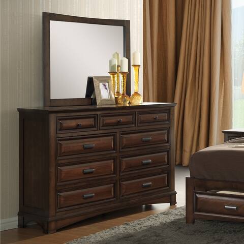 Roundhill Furniture Broval Light Espresso Wood 9-Drawer Dresser and Mirror