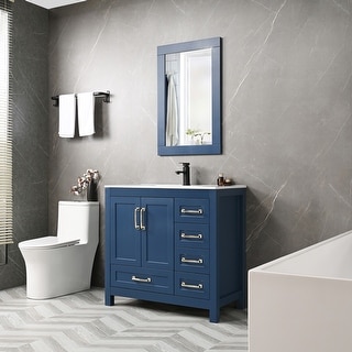 Eclife 36'' Bathroom Vanities Cabinet with Sink Combo Set Drop in Ceramic Sink with Thickened Wood Matte Black Faucet Mirror