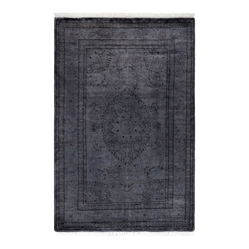 Overton Hand Knotted Wool Vintage Inspired Modern Contemporary Overdyed Gray Area Rug - 4' 1" x 6' 0"
