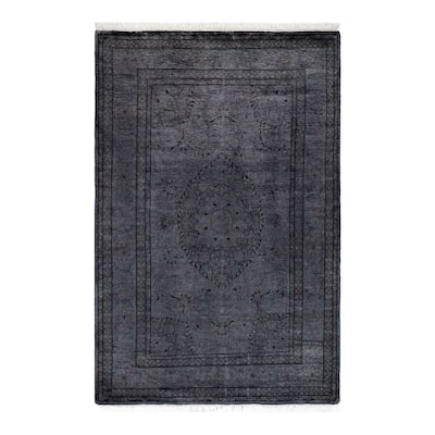 Overton Hand Knotted Wool Vintage Inspired Modern Contemporary Overdyed Gray Area Rug - 4' 1" x 6' 0"