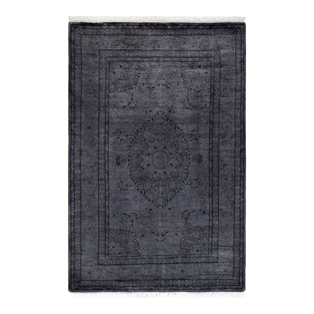Overton Hand Knotted Wool Vintage Inspired Modern Contemporary Overdyed Gray Area Rug - 4' 1" x 6' 0"
