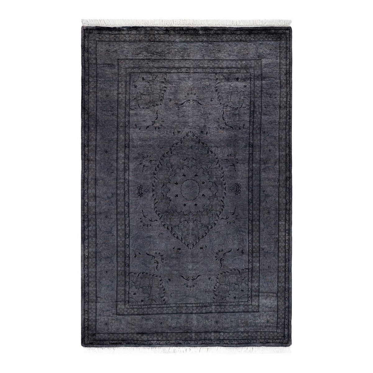 Overton Hand Knotted Wool Vintage Inspired Modern Contemporary Overdyed Gray Area Rug - 4' 1" x 6' 0"