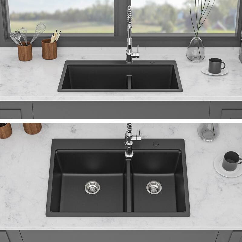 Granite Composite Double Bowl (60/40) Workstation Topmount Drop-in Kitchen Sink