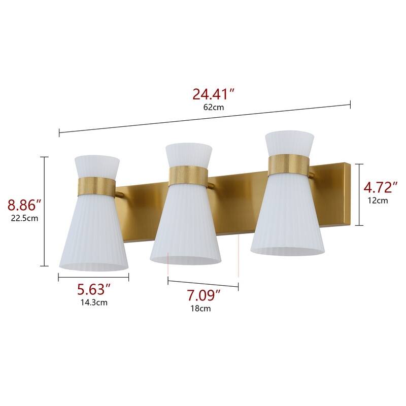 3 Light Gold Vanity Wall Sconce with White Glass Shades Modern Bathroom Lighting Fixture for Mirror and Dressing Area