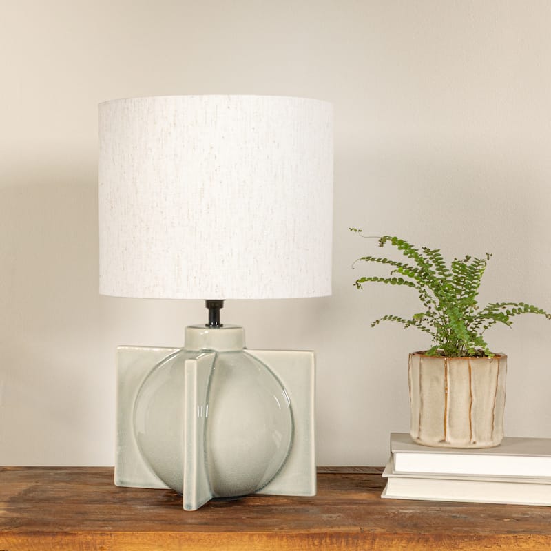 Ceramic Table Lamp with Crossed Base and Linen Shade - Grey