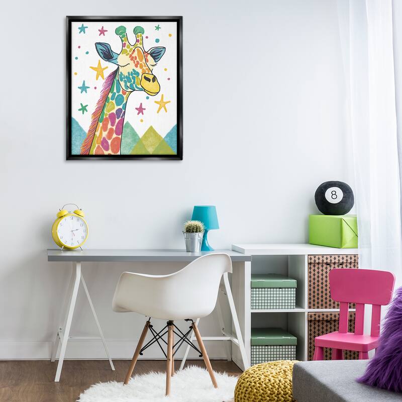 Stupell Whimsical Hued Giraffe & Stars Framed Floater Canvas Wall Art Design By Chen Alyesh