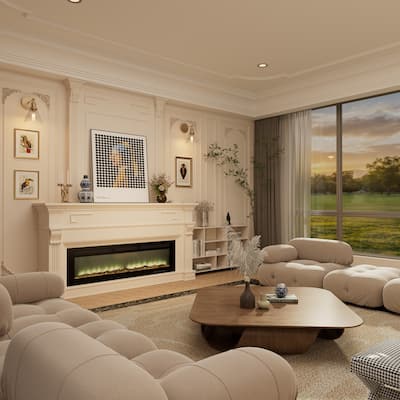 Clihome 60" Built-in and Wall-Mounted Recessed Electric Fireplace - 60 in.