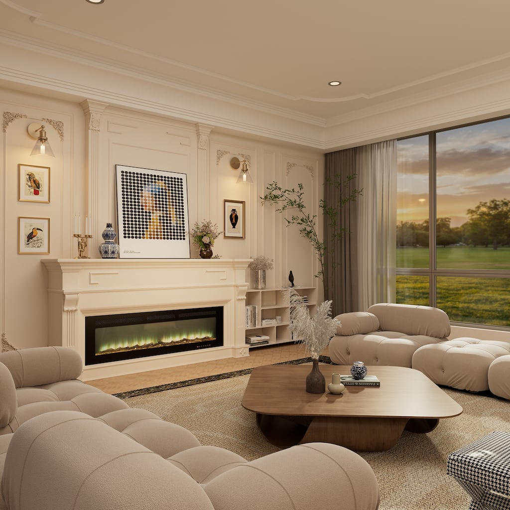 Clihome 60" Built-in and Wall-Mounted Recessed Electric Fireplace - 60 in.