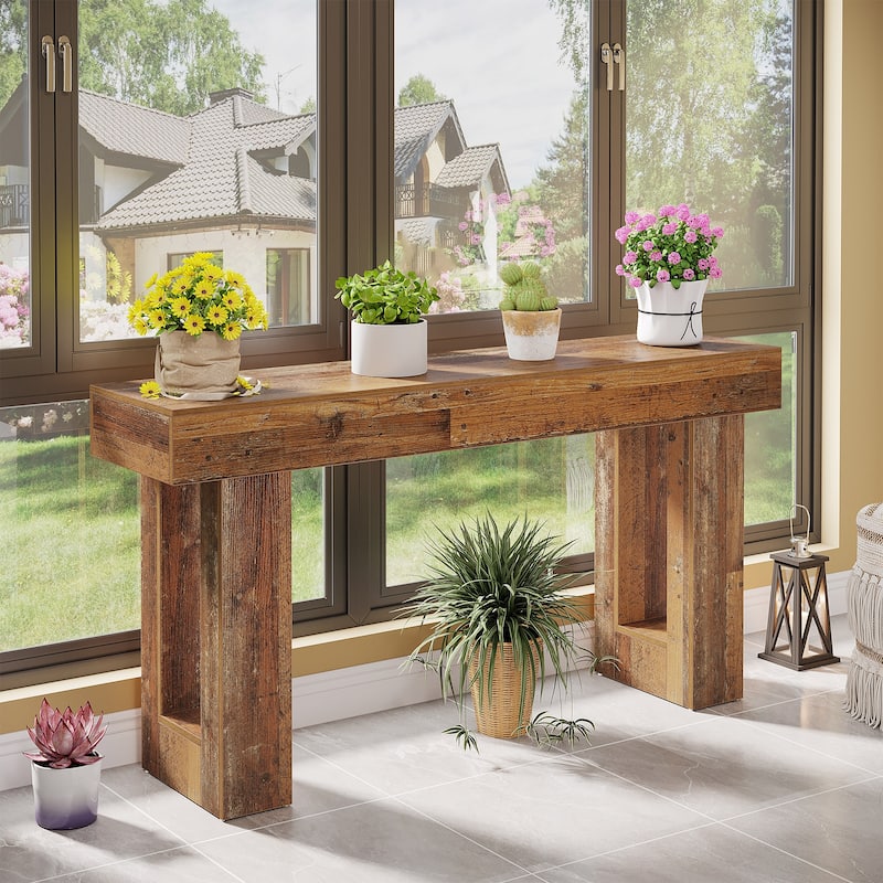 63-Inch Farmhouse Wooden Sofa Console Entryway Table for Living Room