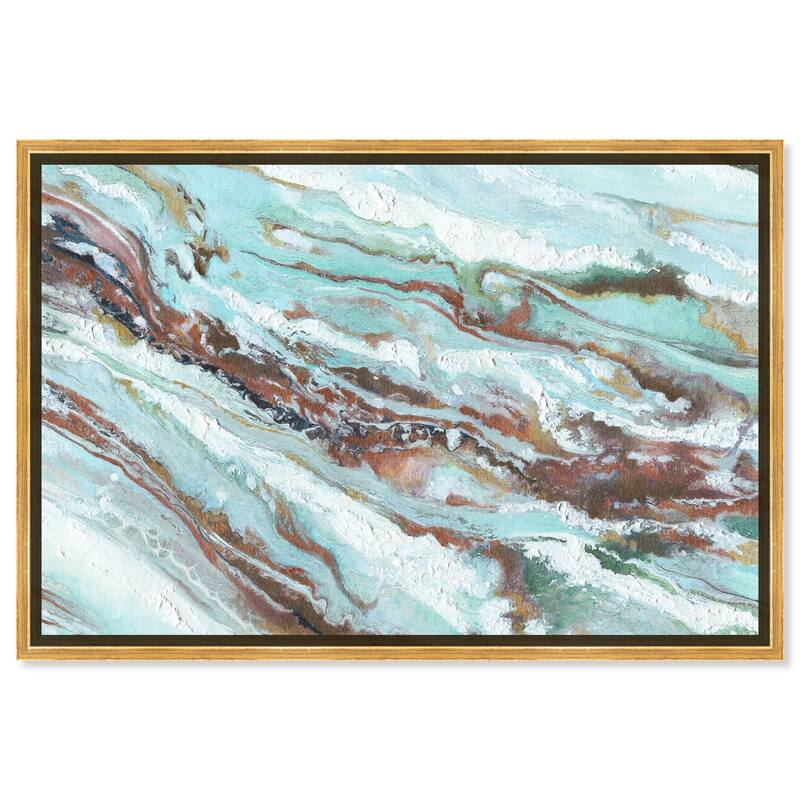 Art Remedy Mint Waves Framed Blue Abstract 1 Piece Canvas Wall Art - 25 x 17 - Gold