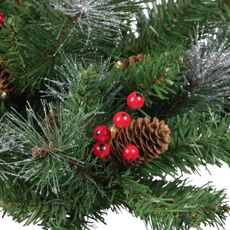 LED Frosted Pinecones Berries Christmas Urn Filler Garden Stake 20" - Green