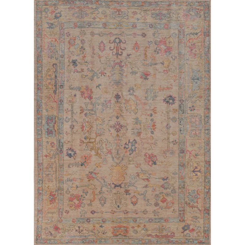 Hand Knotted Oriental 100% Wool Carpet Transitional All-Over Peach Oushak Area Rug - 8' 10'' X 6' 3''