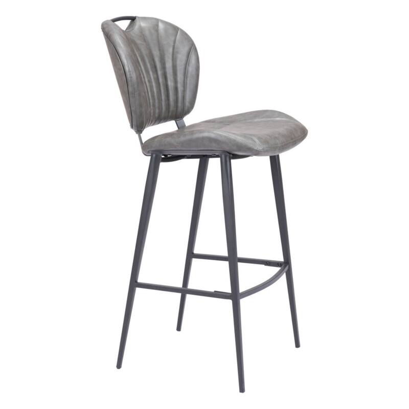 30-Inch Modern Grey Faux Leather Bar Stool with Low Back and Footrest Steel Frame Bar Height Chair - 43.7”H x 18.1”W x 23.2”D