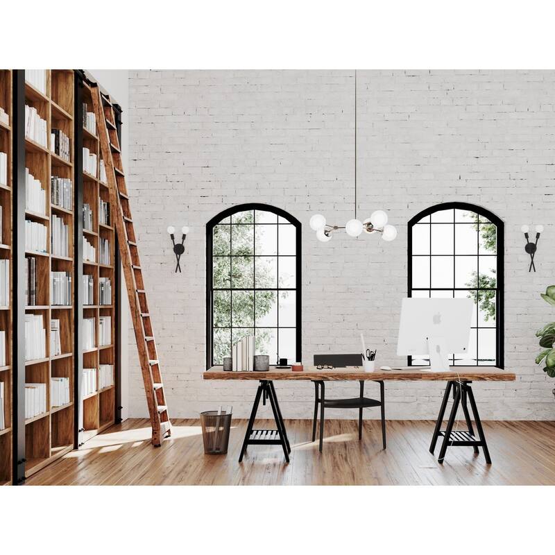 Haas Collection Six-Light Brushed Nickel Mid-Century Modern Chandelier - 33.5 in x 33.5 in x 12.5 in