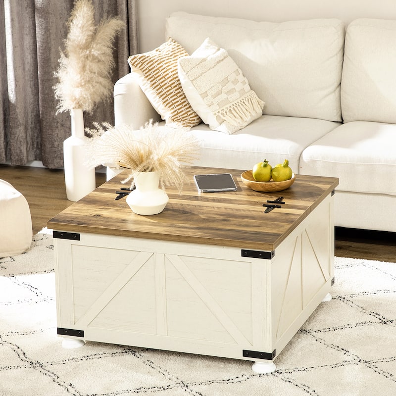 HOMCOM Coffee Table, Square Center Table with Flip-top Lids, Hidden Storage Compartment and Wooden Legs for Living Room - White