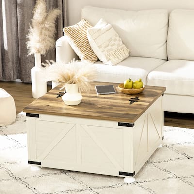 HOMCOM Coffee Table, Square Center Table with Flip-top Lids, Hidden Storage Compartment and Wooden Legs for Living Room