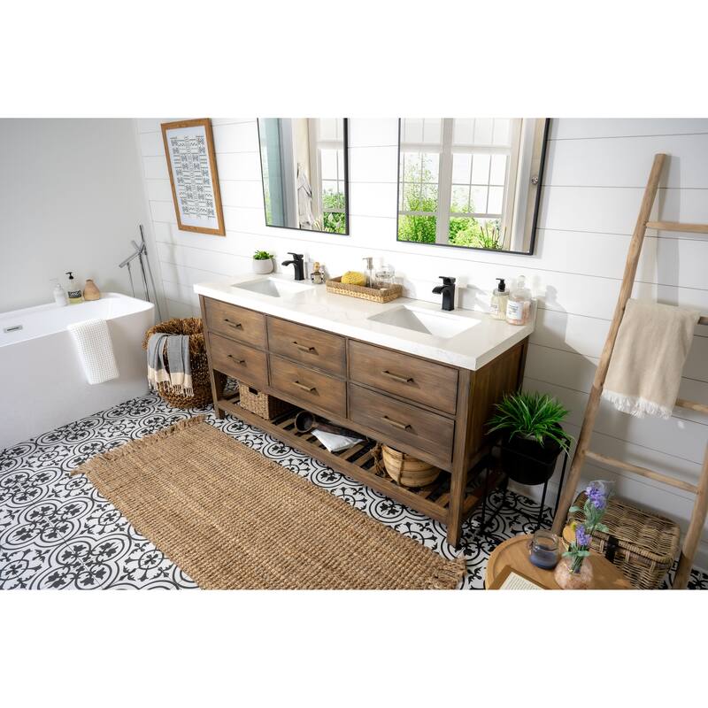 Willow Collections 60 in. W x 22 in. D Parker Solid Teak Double Sink Bathroom Vanity with Countertop