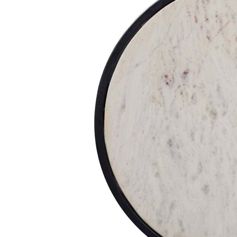 18 in. Black and White Round Faux Marble End Table, Sturdy Build End Side Table for Living Rooms