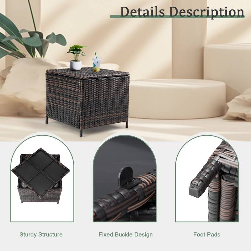 Outdoor 20.8 in. Wicker Storage Side Table