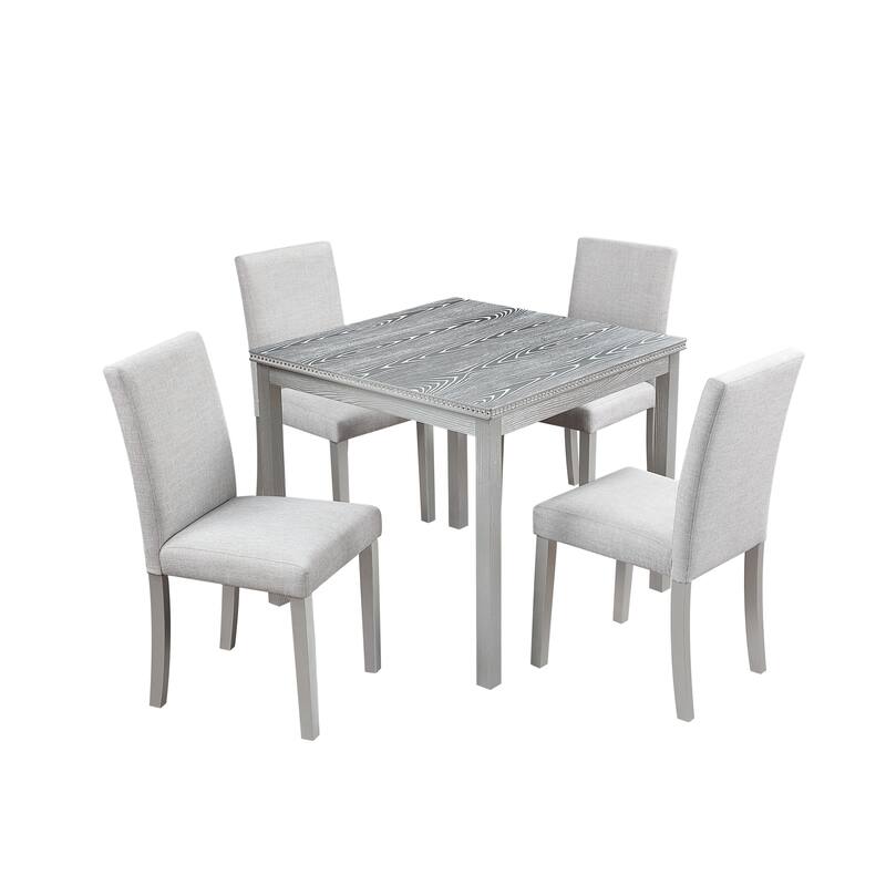 5 Piece Dining Table Set with 4 Upholstered Dining Chairs Wooden Dining Table with Crystal Accent Table Edge for Kitchen