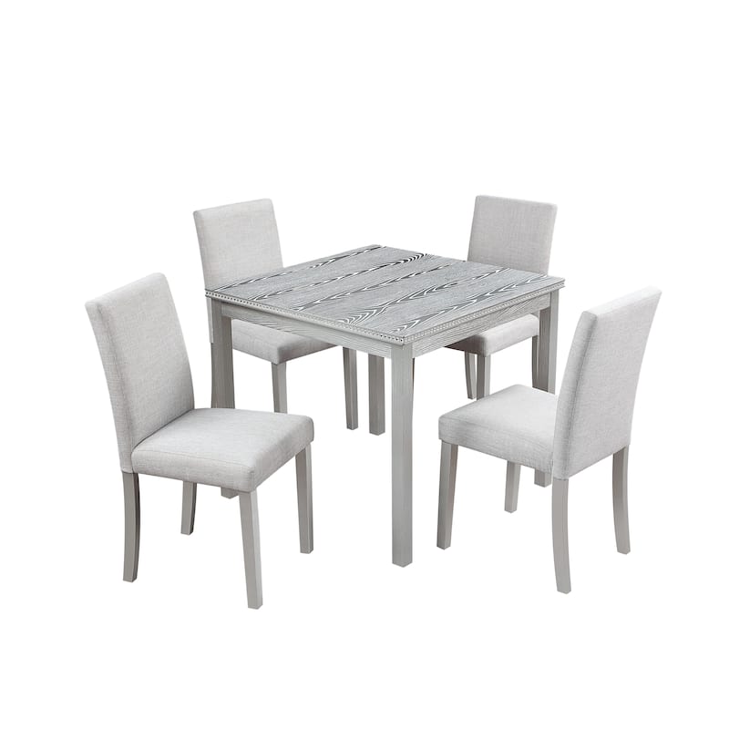 5 Piece Wooden Dining Table Set Kitchen Table Set with a Square Table and 4 Upholstered Chairs Wooden Dining Room Table