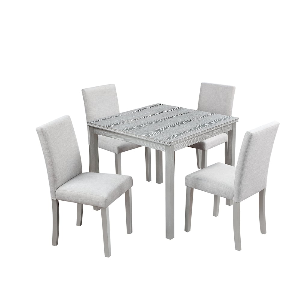 Wooden Dining Room Table with Crystal Decoration, Table and Chairs Set for 4, Upholstered Dining Chairs