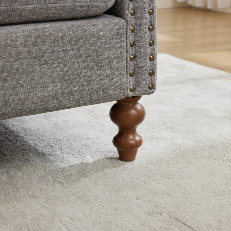 75.2"Wide Upholstered Chaise Lounge with Nailheads, Sleeper Sofa Couch With 4 Throw Pillows & 2 Bolsters, Rubberwood Legs