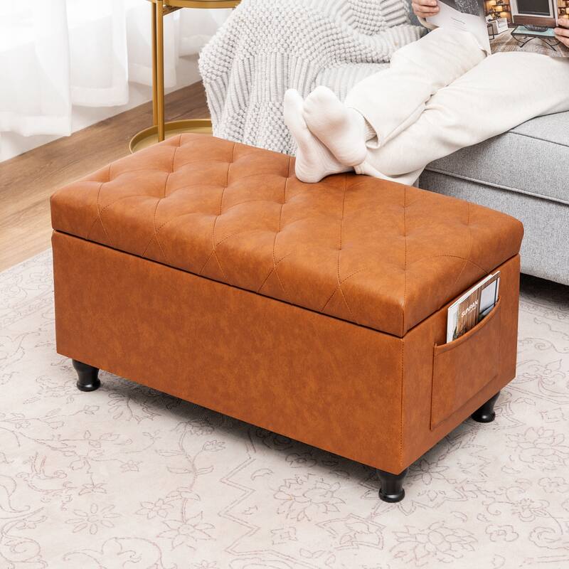 Adeco Tufted Storage Ottoman Bench for Living Room Bedroom
