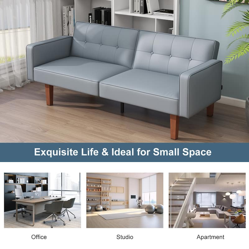68 in. Twin Size Convertible Sofa Bed Couch w/ Tufted Adjustable Backrest, 5 Colors Optional - 22.44"D x 68.11"W x 28.74"H
