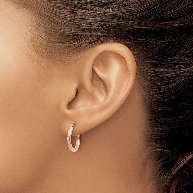 Curata 14k Rose Gold Lightweight Sparkle Cut Hoop Earrings - 15x15mm