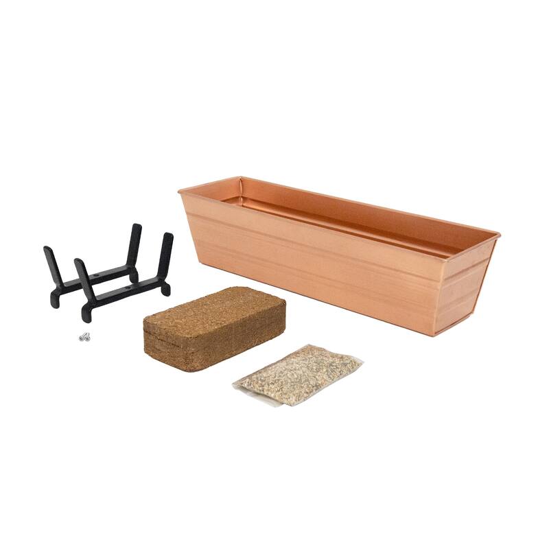Achla Designs 22" W Small Galvanized Steel/Wrought Iron Bloom Box Garden Growing Kit With Brackets for 2 x 6 Railings