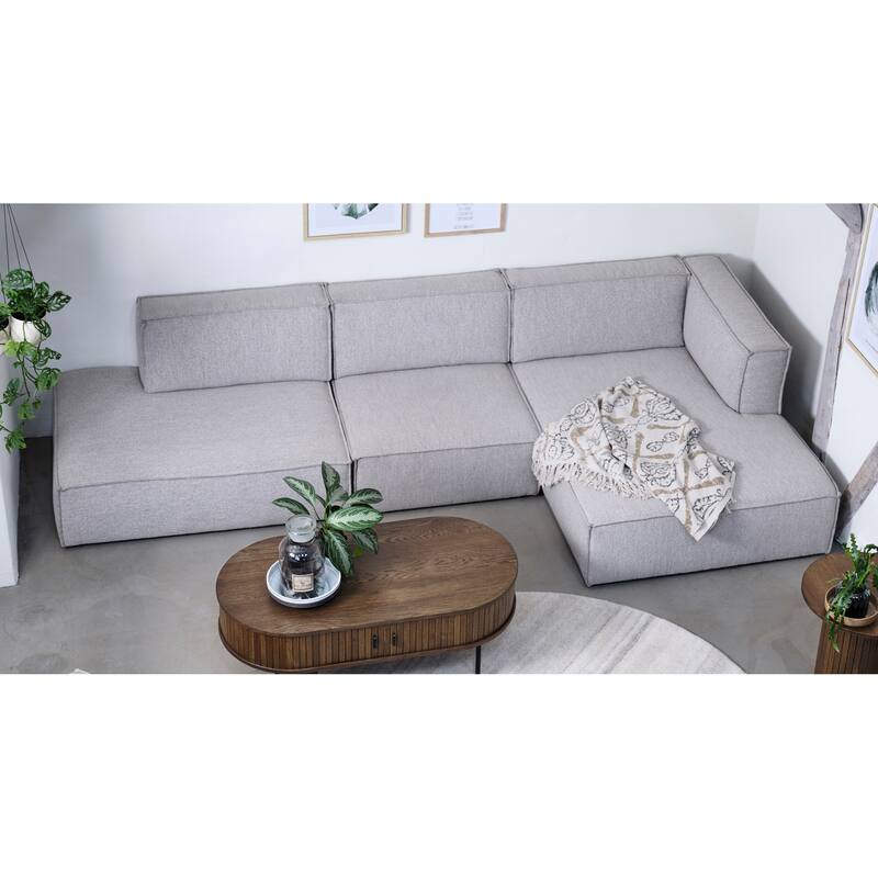 Rye Studio Deep Seat Modular Chaise Sectional, 3 Piece - Taupe Boucle - Right Facing
