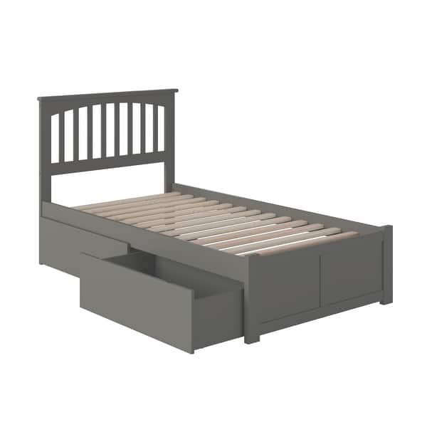 slide 2 of 7, Mission Twin XL Platform Bed with Footboard and 2 Drawers in Grey Grey - Twin XL