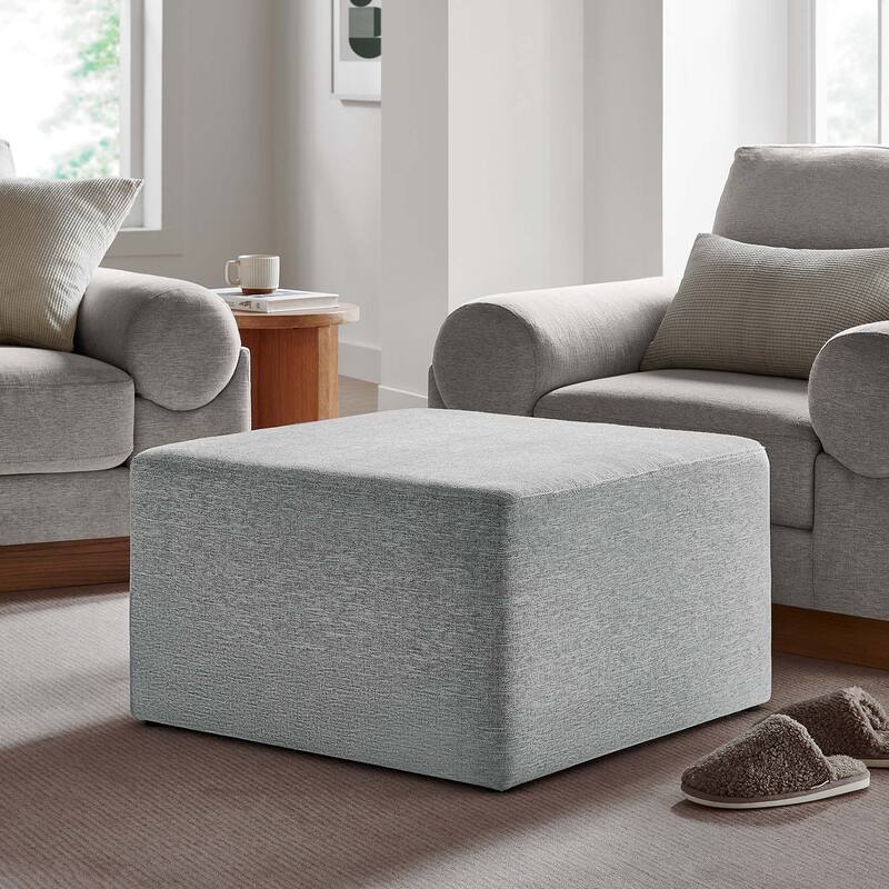 Callum 17"/28" Square Woven Heathered Fabric Upholstered Ottoman - 28"W x 28"L x 16"H - Heathered Weave Light Gray