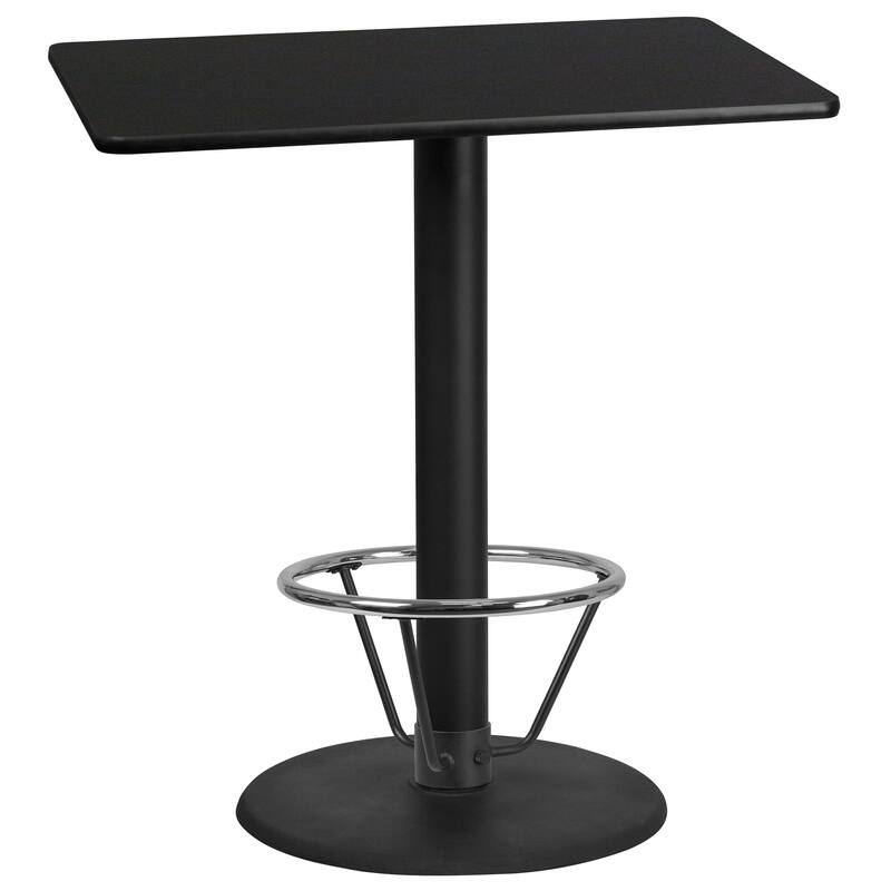30'' x 42'' Rectangular Table Top with 24'' Round Bar Height Table Base - Black