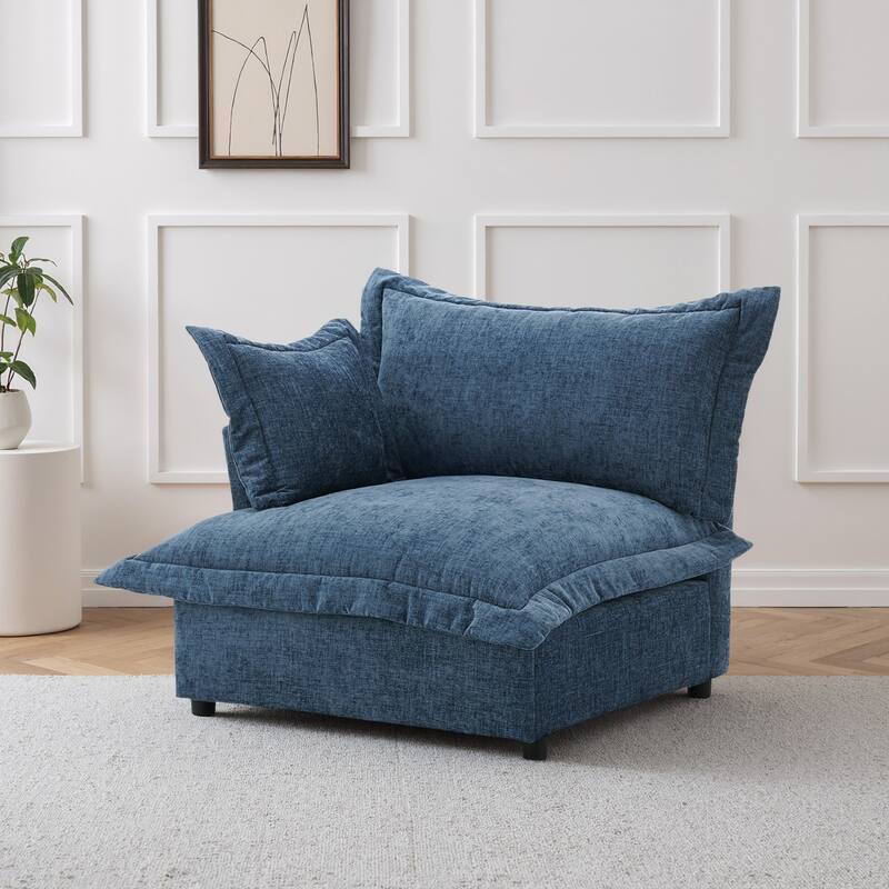 Upholstered Chenille Arm Club Chair Cloud corner cahir - Navy-left facing - Corner Chair