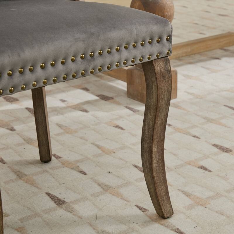 Velvet Dining Chair with Tufted Trim and Wood Legs (Set of 2)