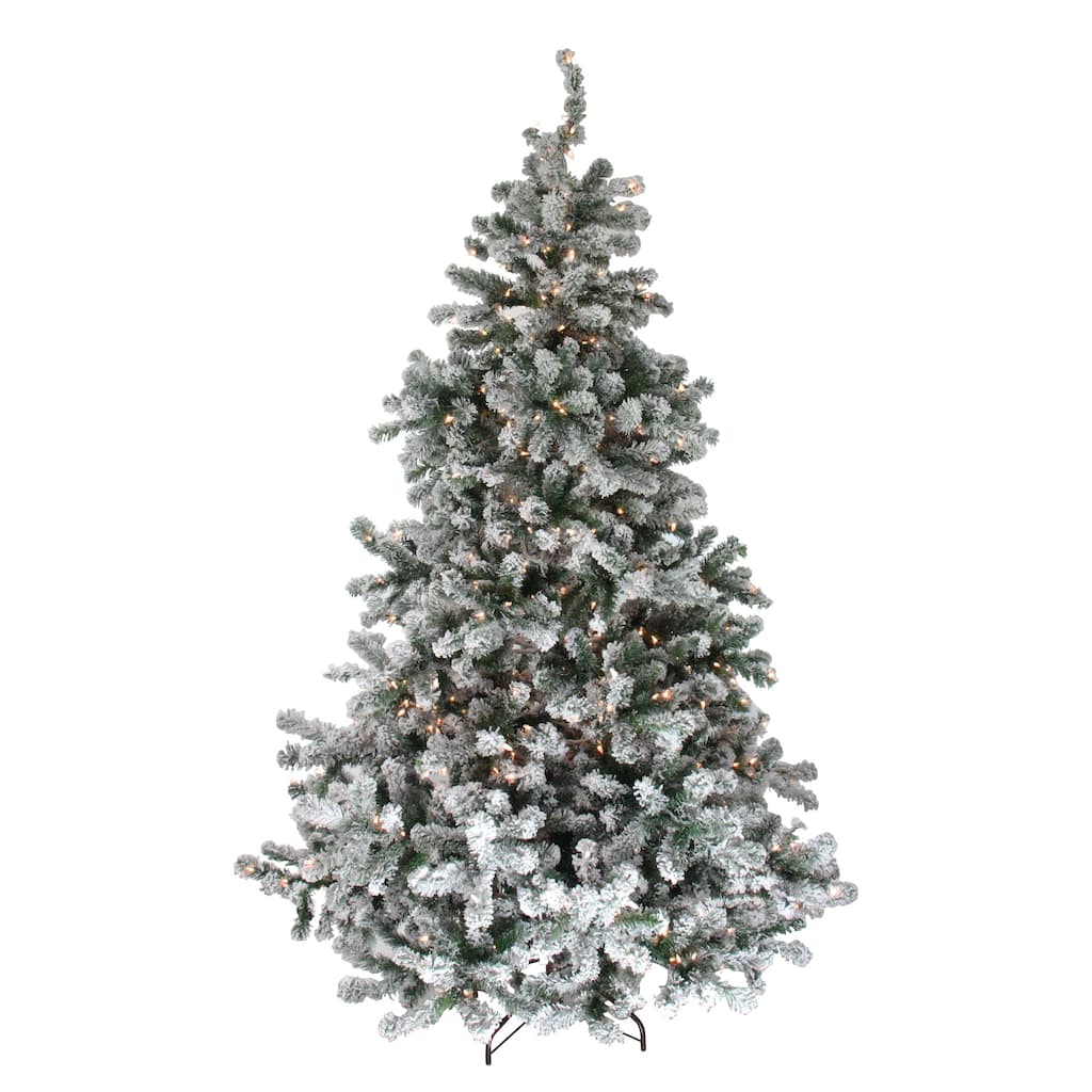 7.5' Full Flocked Emerald Artificial Christmas Tree Warm Clear Lights - 7.5 Foot