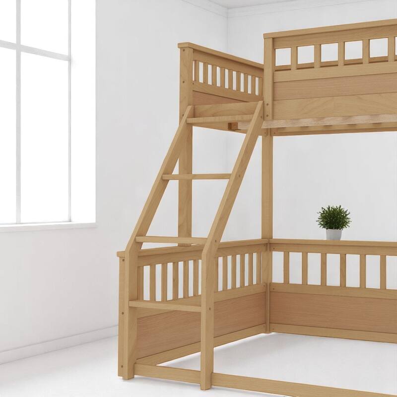 Convertible Twin XL Over Queen Size Bunk Bed with Safety Rails, Ladder and Wood Slats, No Box Spring Needed