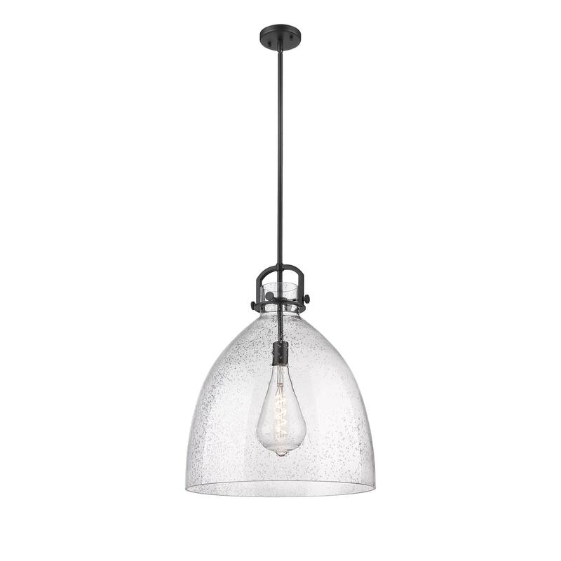 Innovations Lighting Newton Bell - 1 Light 18" Stem Hung Pendant - Seedy/Matte Black