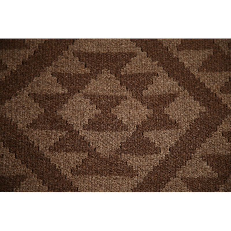 Brown Kilim Oriental Rug Flat-weave Reversible Geometric Wool Carpet - 6'9" x 9'6"