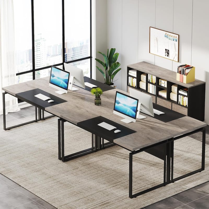 63" L-Shaped Executive Desk Reversible File Cabinet Combo, Office Computer Desk Set with Storage Drawers