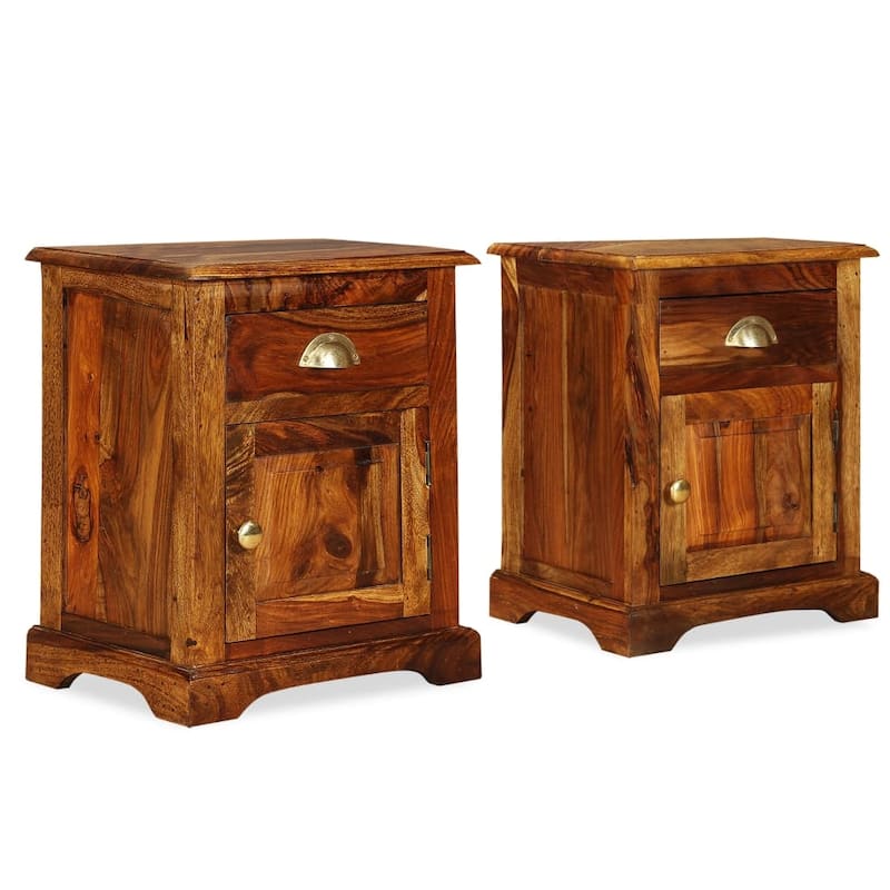 vidaXL Bedside Cabinet 2 pcs 15.8"x11.8"x19.7" Solid Sheesham Wood