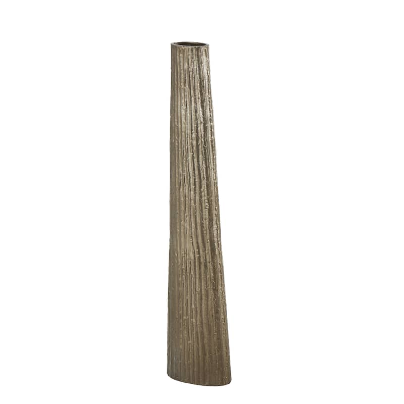 Aluminum Metal Slim Flat Tall Floor Cone Vase with Textured Ridges - Brass - Roche River Decor