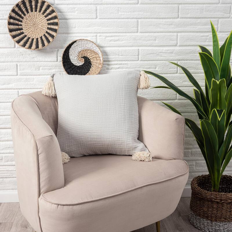 Solid Tasseled Square Throw Pillow - 20" - Gray and Beige